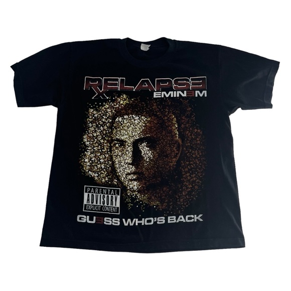 VTG Eminem Shirt Men Large Black‎ 90s Y2K Rap Tee Confert Relapse Guess Who Back - Picture 1 of 10